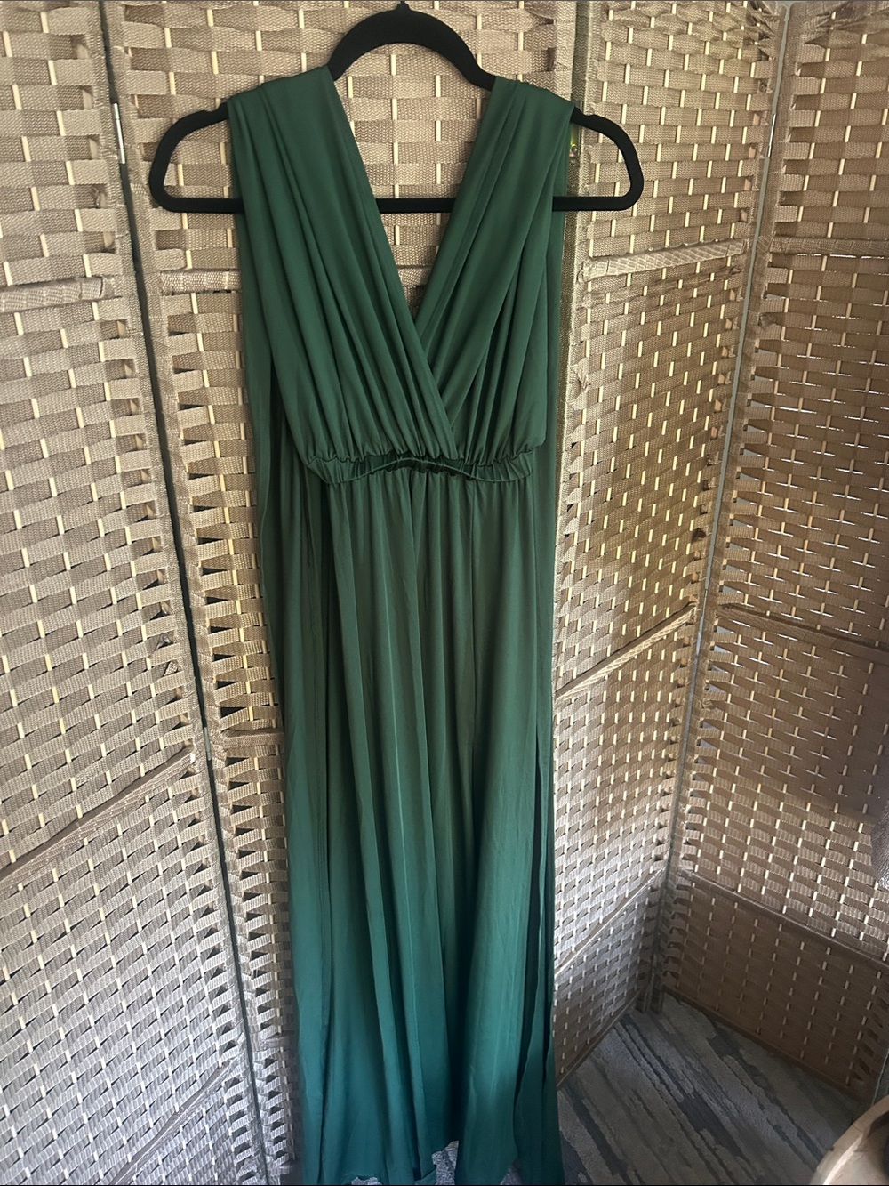 Deep V-Neck Forest Green Maxi Dress